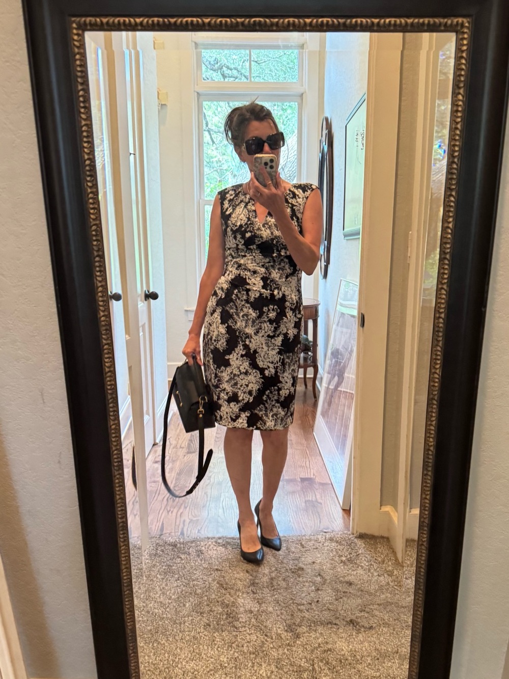 Adrianna Papell Black and White Floral Mini Dress